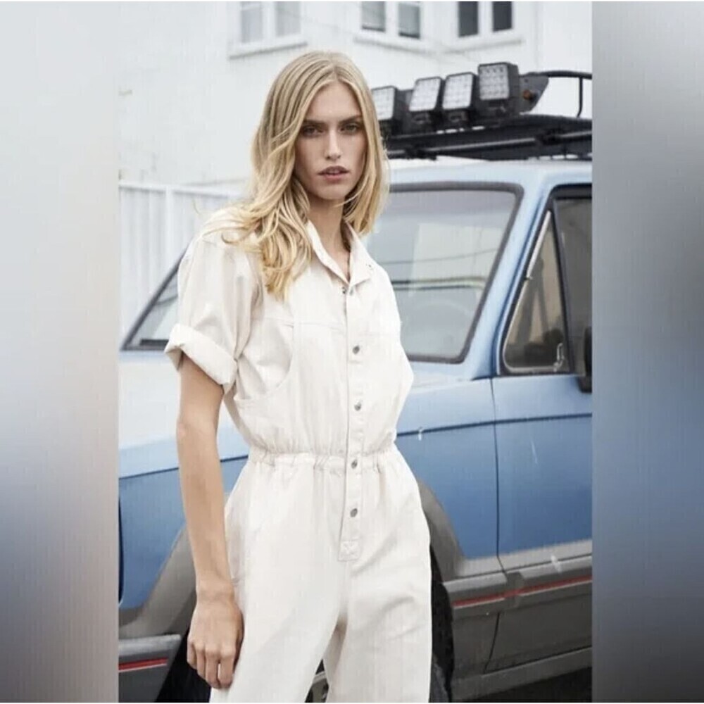 Overlover Rose Twill 100% Cotton White Jumpsuit Medium